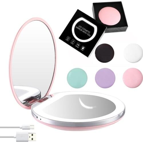 3X Magnifying Lighted Makeup Mirror Gift Box Light Mini Round Portable LED Make Up Mirror Sensing USB Chargeable Makeup mirror