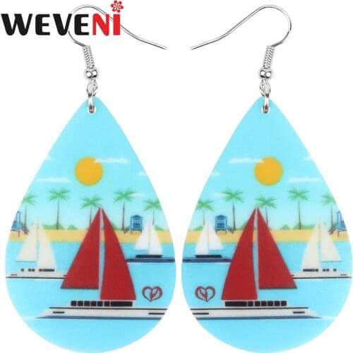 WEVENI Acrylic Teardrop Ship Boat Sailboats Earrings Drop Dangle Decoration Jewelry For Women Girl Teen Kid Charm Gift Accessory