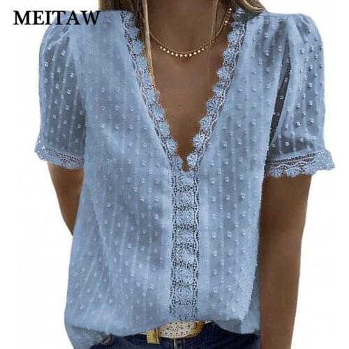 2021 Spring Summer V Neck Sexy Women Lace Blouse Shirts Ladies Short Sleeve Casual Blouse Female Plus Size Tops Streetwear 3XL