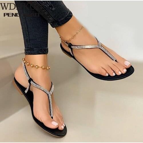 Womens Sandals Clip Toe Ladies Shoes T-tied Ankle Strap Large Size Femmes Sandales Beach Casual Female Summer 2021 Footwear New