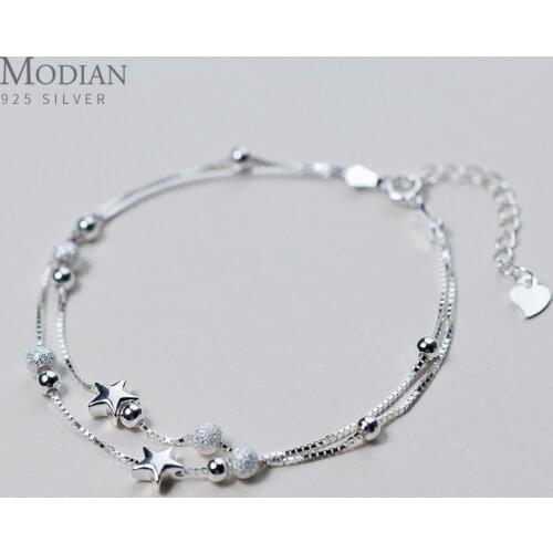 Modian New 925 Sterling Silver Beads Ball Stars Double Layer Bracelet For Women Charm Bracelet Engagement Original Fine Jewelry
