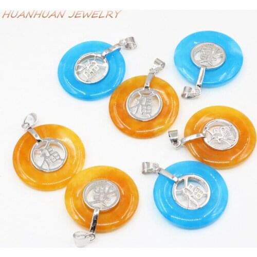30mm Stainless Steel Pendant For Women Natural Stone Jades Religious Prayer Necklace Pendants Chain Lucky Circle Round B3325