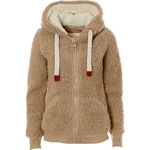 Winter Womens Jacket Casual Soft Teddy Fleece Hooded Long Sleeve Pocket Coat Jacket Plue Size Female Overcoat женская куртка