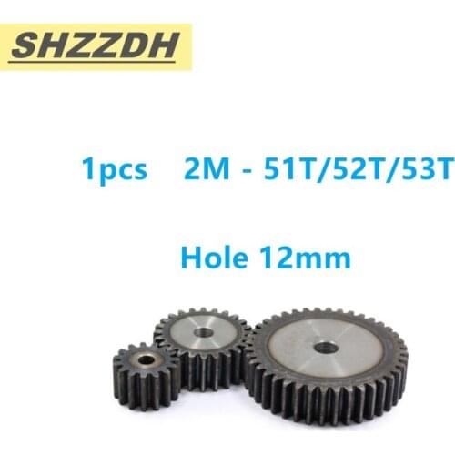1pcs 2M 51T 52T 53T inner hole 12mm spur gear standard hole 90 degree 45# steel quenching processing