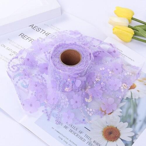 10Yards 8CM 3D Flower Glitter Tulle Roll Crystal Sequin Organza Ribbon HX001 DIY Bow Hair Accessories Tutu Skirt Party Decorate
