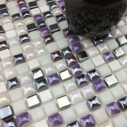 10 mm Snow White Purple Metal Glass Mosaic Tile for Kithcen Backsplash shower bathroom border tile wall sticker DIY home decor
