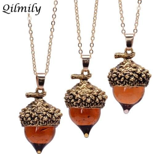 10PCS/Lot Water Drop Glass Crystal Acorn Oak Necklaces Pendants For Women Suspension Jewelry Gold Chain Gifts Wholesale