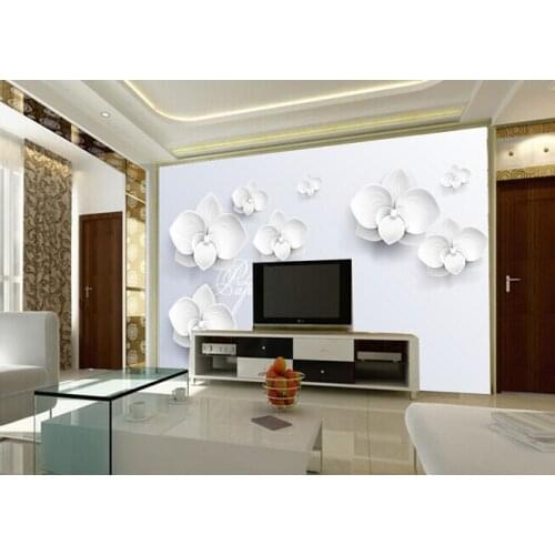 Custom 3D mural,3D three-dimensional fashion white flower,hotel coffee shop living room TV wall bedroom vinyl wallpaper