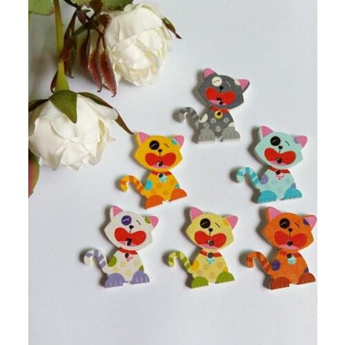 60Pcs New Wholesale Mixed 29*25mm Cartoon Cat Wood Button Sewing Rabbit Buttons Scrapbooking Craft