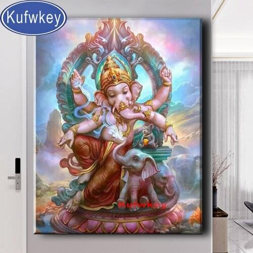 Diamond Painting Full Drill Round hindus Ganesha Religion Diamond Embroidery DIY Buddha God Picture Mosaic Rhinestones Handmade