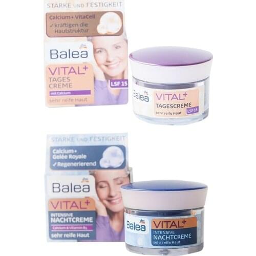 Balea Vital+Day Night Cream for Old Mature Skin Ages 55+Anti Aging Anti wrinkle Firming Tightening Nourishing Skin Elasticity