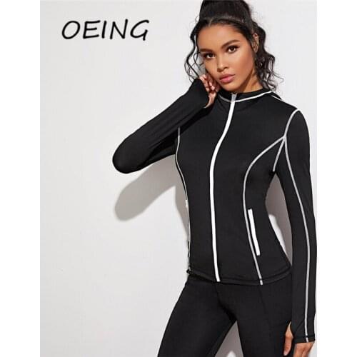 Long Sleeve Seamless Jogging Shirts Slim Stripe Yoga Hooded Tops Gym Activewear Workout Spring Yoga Top