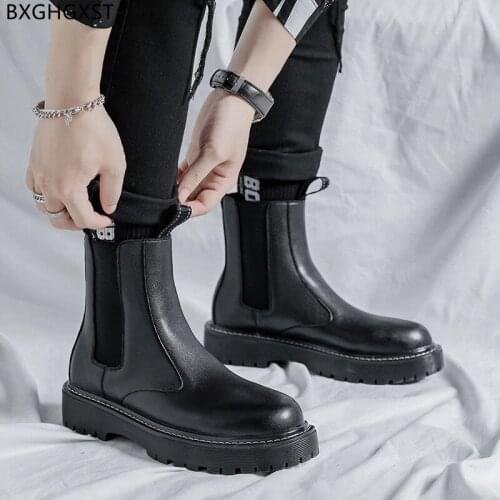 Black Chelsea Boots for Men Male Casual Shoes Man Platform Boots for Man 2021 Leather Boots Men Winter Shoes Men Zapatos Hombre