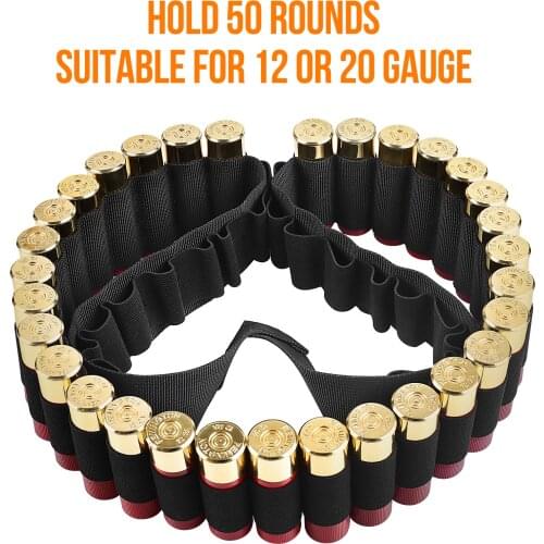 Bugleman 50 Shotgun Shell Bandolier Belt Airsoft Bullet Shell Holder Hunting 12 Gauge Ammo Pouch Bag Cartridge Belt 140*5cm