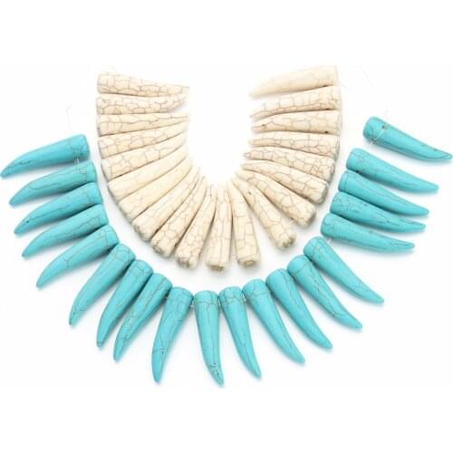 20Pcs/pack 1cm*3.8cm Tusk Ivory Shape Loose Beads Bulk Blue White Created Beads Jewelry Making DIY Stones Craft Beading