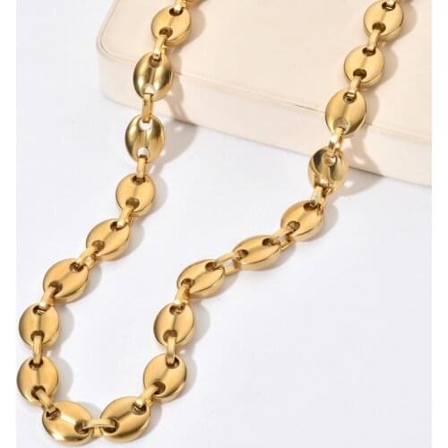Coffee Beans Chain 11MM Necklaces For Men Gold Color Stainless Steel Link Chain Necklaces Fashion Hip Hop Jewelry Gift