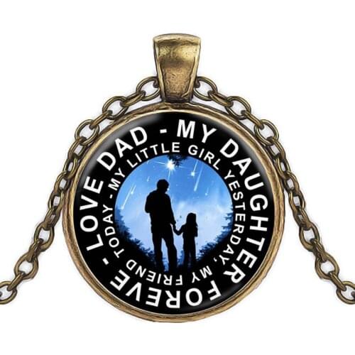 25mm Fashion Glass Gem Necklace Father Daughter Letter Necklace Chains Locket Necklace