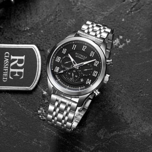 Pilot Automatic Mens Watches Casual Mechanical Watch Solid Stainless Steel RUIMAS Wristwatches Relogio Masculino