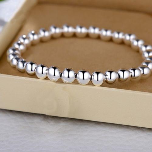 Pure S999 Real Silver Chain Women Smooth Bead Link Bracelet Girl New Gift