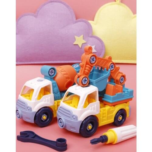 Childrens Disassembly Assembly Engineering Vehicle Set Excavator Transport Vehicle Mixer Car Screw Toys For 3-year-old Children