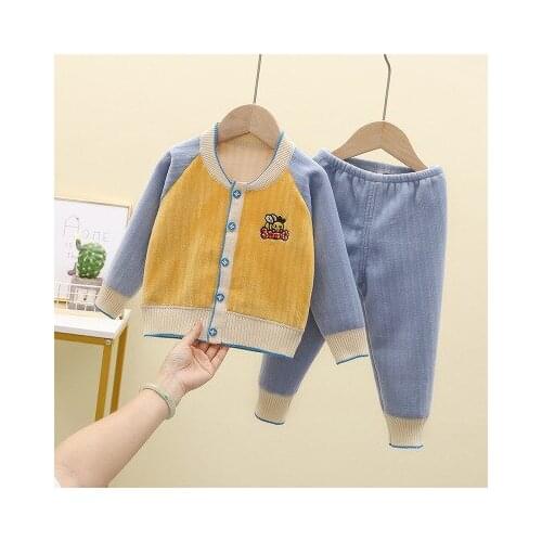 Childrens Suit Autumn and Winter New 1-3 Year Old Baby Plus Velvet Warm Suit Boy and Girls Cartoon Long-sleeved Cardigan Jacket
