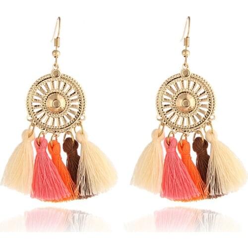 European And American Bohemian Fan-Shaped Tassel Earrings Fashion Hot Sun Flower Beautiful Womens Earrings