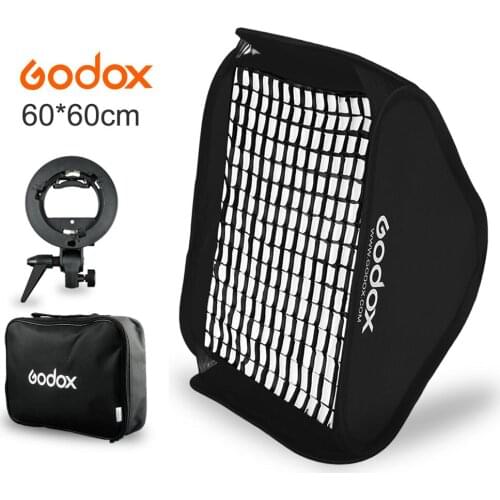 Godox Flash Softbox Ajustable 24*24inch 60 * 60cm + S type Bracket+Honeycomb Grid Mount Kit for Flash Speedlite Studio Shooting