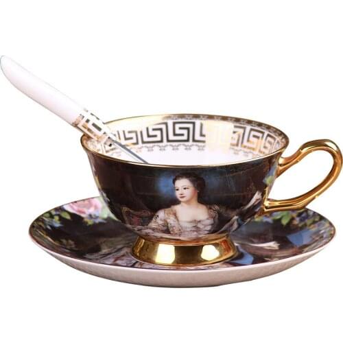 Oil Painting Coffee Cup Suit Palace Style Gold Bone China European And American Gold Foil Gift Coffee Cup Plate