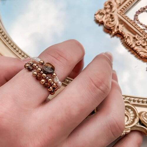 2021 New Style Freshwater Pearl Ring Set Purple Green Natural Stone Stainless Steel Bead Ring for Women Girls Birthday Gifts