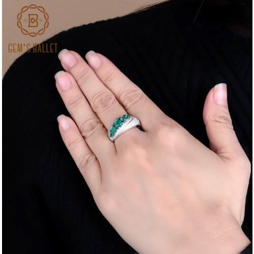 Gems Ballet Womens Elegant Fine Jewelry 925 Sterling Silver 1.22Ct Round Natural Green Agate Gemstone Vintage Rings