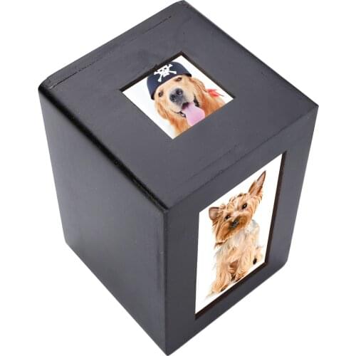 Black Wooden Pet Urn Box Dog Cat Cremation Urn Peaceful Memorial Photo Frame Keep Box Case Pet Quiet Home Place 10.5X10.5X16cm