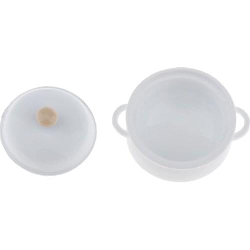 White Dollhouse Miniature Mini Metal Soup Pot with Lid 1:12 Scale