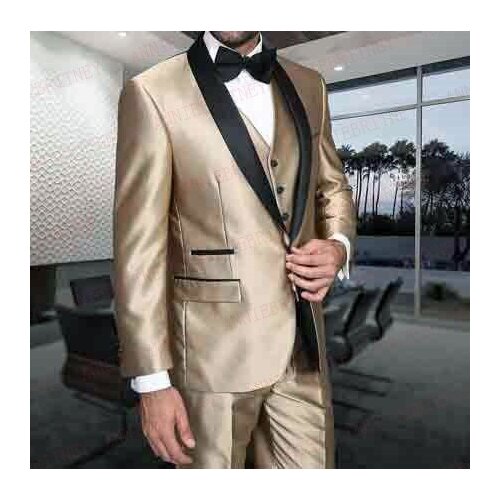 ANNIEBRITNEY Shiny Men Suits Satin Slim Fit Formal Groom Party Prom Dress Tuxedo Custom Large Size Coat Blazer Pants Set 2019
