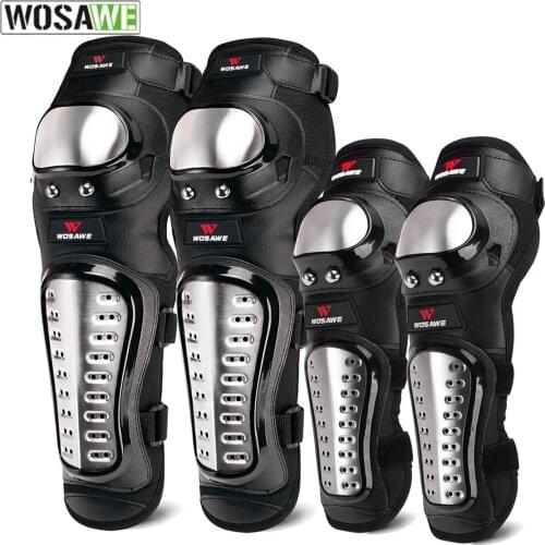 WOSAWE 4Pcs/Set Elbow Knee Pads Stainless Steel Motorcycle Motocross Protective Gear Protector Knee pad Guards Sports Armor Kit