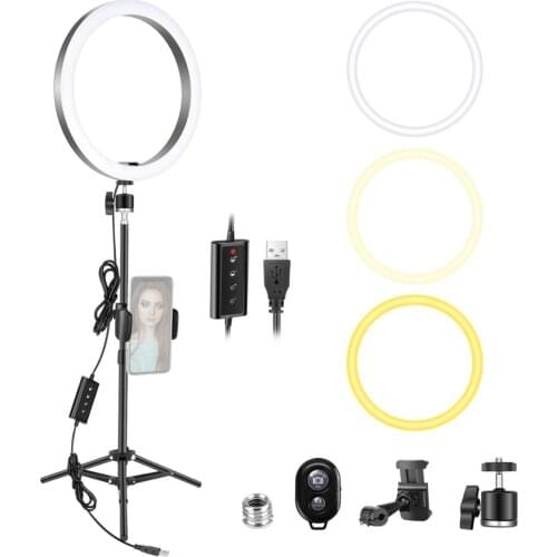 Neewer 10-inch LED Ring Light with Tripod+Cellphone Holder, Dimmable Ringlight for Live Streaming/YouTube/Video Shooting