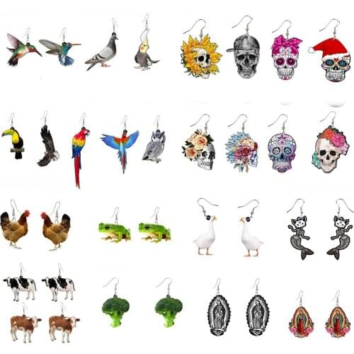 Cute Print Hen Acrylic Drop Earrings For Women Funny Animal Chicken Dangle Earrings Gift