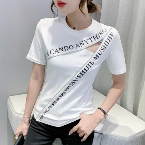 2021Summer The New Text printing zipper T Shirt O collar Women Short sleeve Slim Tshirt Tops woman t shirts Large size