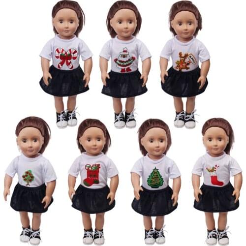 18 inch Girls doll clothes American newborn White T-shirt dress Christmas suit Baby toys fit 43 cm baby dolls c671