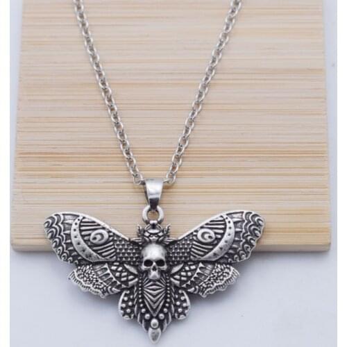 Dead Head Skull Moth Butterfly Necklace Witchcraft For Women Goth Jewelry