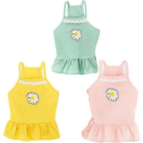 Candy Color Dog Clothes Refreshing Cat Dress Daisy Pattern Lace Sling Straps Skirt Girl Puppy Clothes For Little Dogs Shih Tzu L