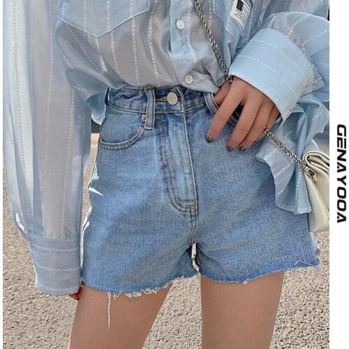 Genayooa Streetwear Short Jeans All Match Women Denim Shorts High Waist Summer 2021 Shorts Feminino Hot Pants Korean Femme