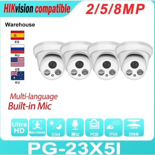 Hikvision Compatible IP Camera Dome 4K 8MP 5MP PoE Built-In Mic H.265+ IR Range 30M Motion Detection IP66 Waterproof Smart Home
