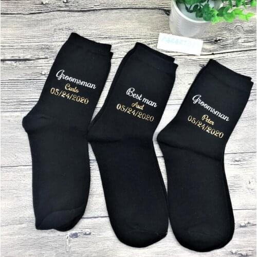 Customize any language wedding groom best man groomsman socks Bachelorette father of the bride groom usher navy blue sock gifts