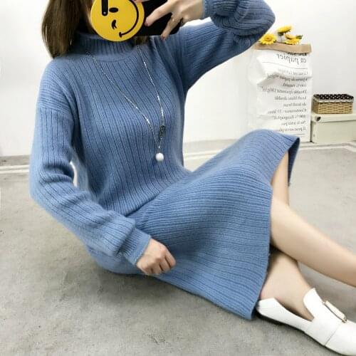 Sweater Long High Collar Solid Color 2021 Casual Loose Female Thick Knit Autumn Winter Women Sweter Sweaters Vestidos LXJ673