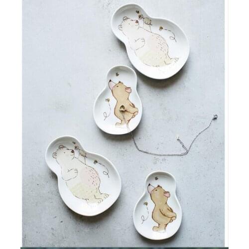 Big bear and Little Bear Jewelry dish, small dish and small dish, ceramic lovely key dish household creativity