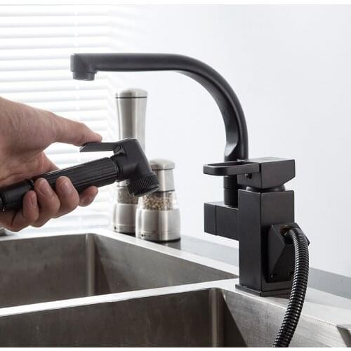 Kitchen Faucet Pull Out Sprayer Single Handle Basin Sink Tap Deck Mounted 360 Degree Rotation Spout Cold and Hot Water Mixer Tap