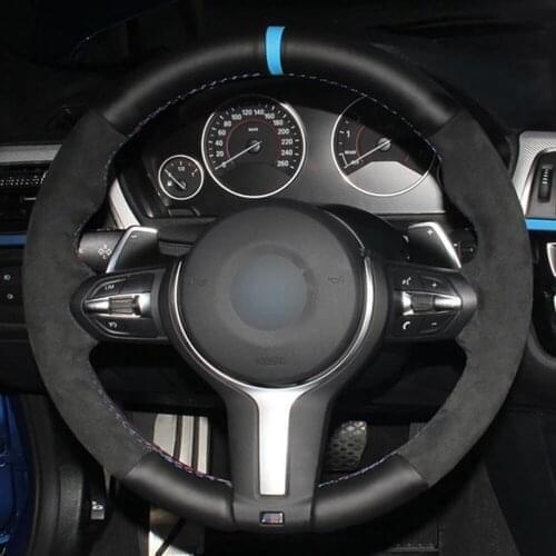 Car Steering Wheel Cover Black Genuine Leather Suede For BMW F87 M2 F80 M3 F82 M4 M5 F12 F13 M6 F85 X5 M F86 X6 M F33 F30 M