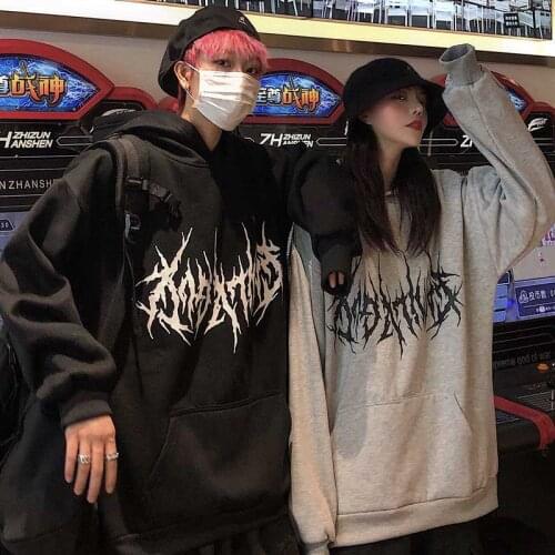 NiceMix Gothic Printed Long Hoodies Women Streetwear Hooded Long Sleeve Oversized Sweatshirt Autumn Winter White Pullover 2020