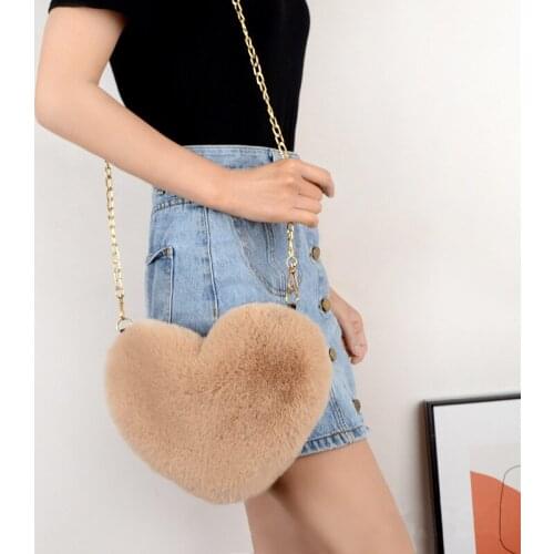 Fashion Cute Heart Faux Rex Rabbit Fur Bag Pencilcase Student School Office Supply Stationery Women Make Up Cosmetic Handbag