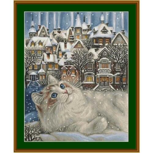 Winter city cat patterns Counted Cross Stitch 11CT 14CT 18CT DIY wholesale Chinese Cross Stitch Kits Embroidery Needlework Sets
